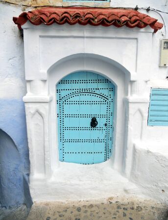 chefchaouen door 1, a blue wooden doorway in Chefchaouen, Moroccoの写真素材