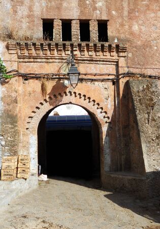 chefchaouen kasbah entrance, the arched city wall entrance to the Kasbah  medina  in Chefchaouen, Moroccoの写真素材