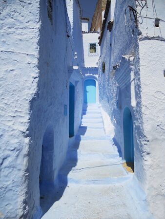 chefchaouen street 9, alley in the blue Moroccan town of Chefchoaun  North Africa の写真素材