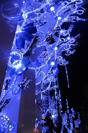 Christmas lights Singapore 2, blue Christmas lights on Orchard Road, Singapore  2011 の写真素材