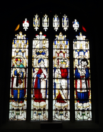 Fairford stained glass 5, beautiful and unique stained glass windows in St  Marys 15th Century church, Fairford, Gloucestershire, UKのeditorial素材