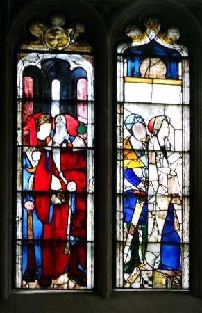  Fairford stained glass 7, beautiful and unique stained glass windows in St  Marys 15th Century church, Fairford, Gloucestershire, UKのeditorial素材