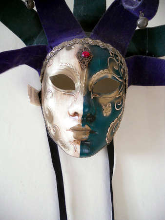 mask, a hand-made ornamental mask in silver and greenの写真素材