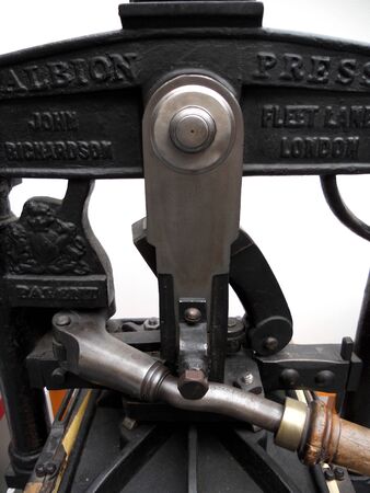 old printing press closeup, closeup of a small old printing press