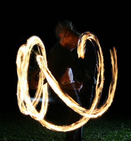 fire show1, pattern made by a fire-show at nightの写真素材