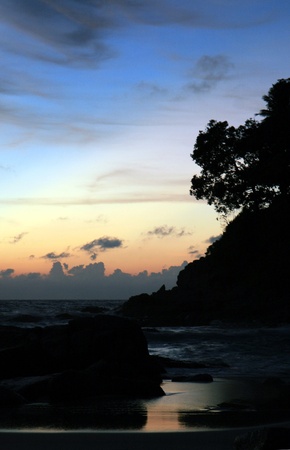 Sunset Surin beach 2, glorious sunset edge of a tropical beach, Surin beach, Phuket, Thailand, Asiaの写真素材