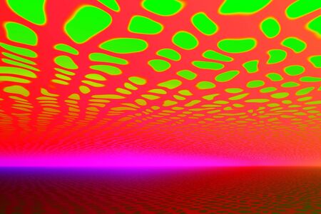 psychedelic horizon 2, computer generated 3D model of a psychedelic sky and reflective groundの写真素材