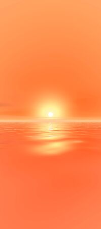 tall sky 5, digital seascape sunset, a bright orange sunset reflected in calm ocean wavesの写真素材