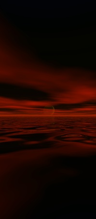 tall sky 8, digital seascape sunset, red clouds reflected in gentle ocean wavesの写真素材