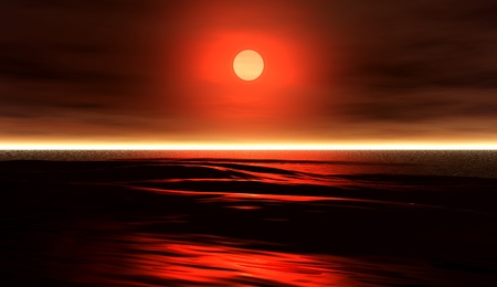 waves 8b, 3D model  a glorious red sunset over dark ocean waters の写真素材