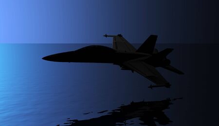 jet 10, beautiful digital model of a jet plane flying low over a still lakeの写真素材