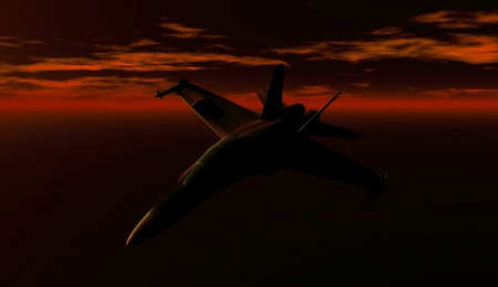 jet 2, beautiful digital model of a jet plane flying through a dark sunsetの写真素材