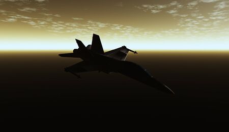 jet 5, beautiful digital model of a jet plane flying through a dark skyの写真素材