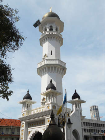 minaret on Penang mosque, a large white minaret on a big mosque in Penang, Malaysia  Asia の写真素材