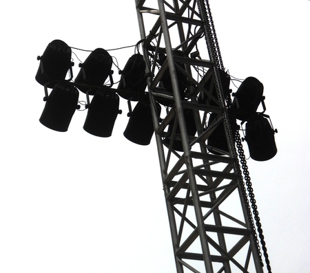 lighting rig, silhouette of a lighting rig with lightsの写真素材