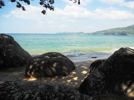 tropical beach 13, beautiful tropical beach with large rocks and tree  Phuket, Thailand, Asia の写真素材