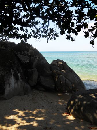 tropical beach 14, beautiful tropical beach with large rocks and tree  Phuket, Thailand, Asia の写真素材