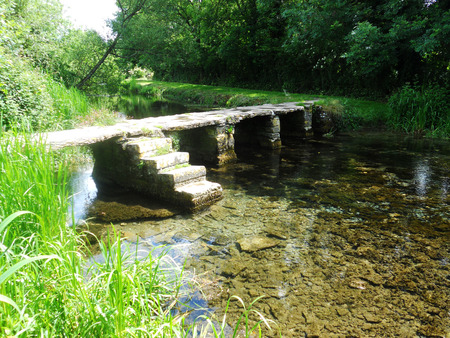ancient stone bridge 2, ancient clapper bridge at Eastleach in the cotswolds, UKの写真素材