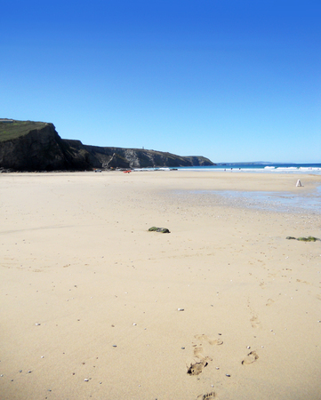 Cornish beach 1, wide sandy beach, Cornwall, Britainの写真素材