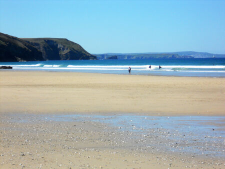 Cornish beach 2, wide sandy beach, Cornwall, Britainの写真素材