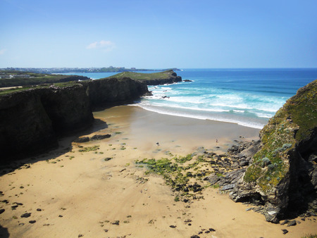 Cornish beach 5, sandy beach with cliffs, Cornwall, Englandの写真素材