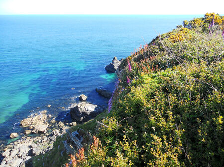 Cornish cliffs 1, summer view from sea cliffs, Cornwall, Englandの写真素材