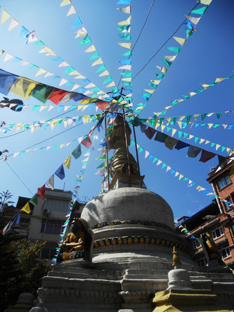 temple in Kathmandu with prayer flagsのeditorial素材
