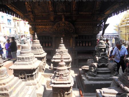 Nepalese temple detail, small shrines in a temple in Kathmanduの写真素材
