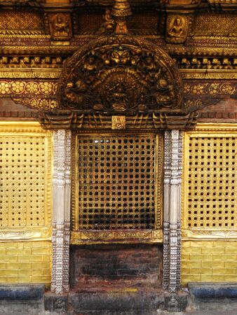 Nepalese entranceway, old wooden doorway in Kathmandu, Nepalの写真素材