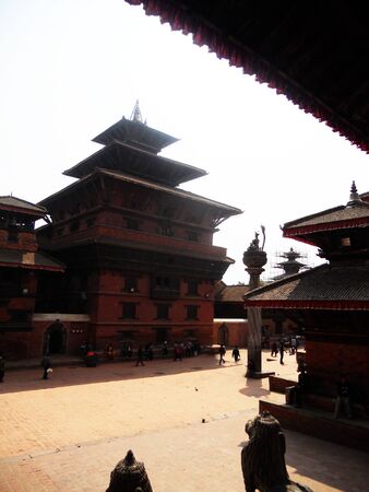 Traditional Nepalese temple architecture, old temples in Kathmanduの写真素材