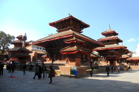 Traditional Nepalese temple architecture, old temples in Kathmanduの写真素材