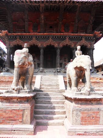 Traditional Nepalese architecture, old building and stairway in Kathmanduの写真素材