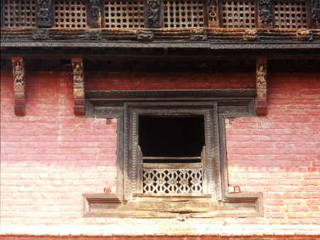 Nepalese window, old wooden doorway in Kathmandu, Nepalの写真素材