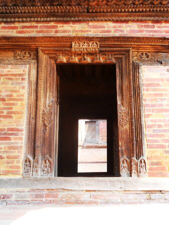 Nepalese entrance, doorway in Kathmandu, Nepal,の写真素材