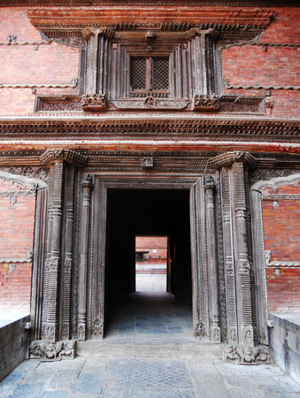 Nepalese entrance, ornate doorway in Kathmandu, Nepal,の写真素材