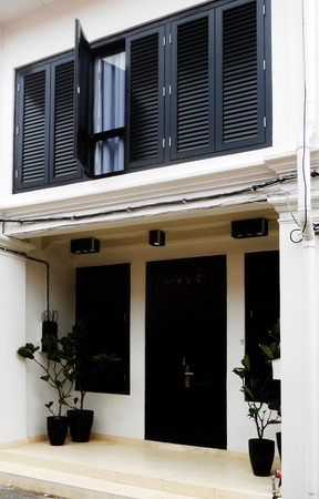Restored Sino-portuguese architecture in South East Asia, cream and blackの写真素材