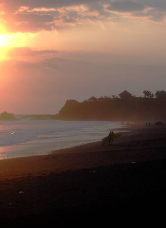 Black sand beach sunsetの写真素材