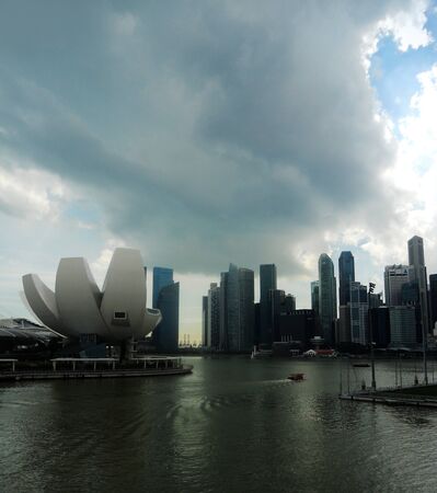 Singapore skyline from marina, with skyscrapersのeditorial素材