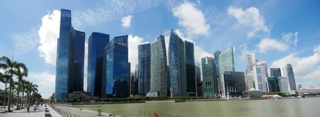 Singapore skyline from marina, with skyscrapersのeditorial素材