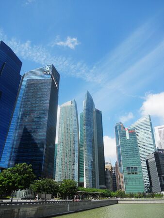 Singapore skyline from marina, with skyscrapersのeditorial素材