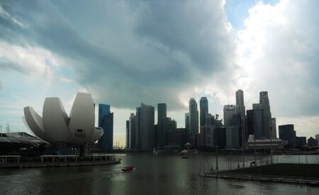 Singapore skyline from marina, with skyscrapersのeditorial素材