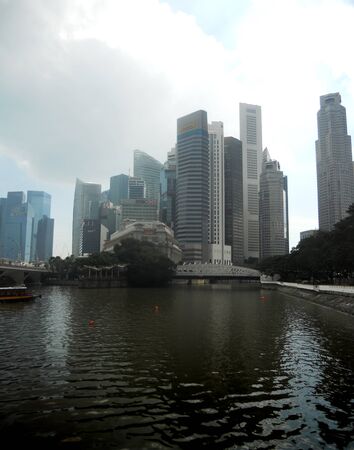 Singapore skyline from marina, with skyscrapersのeditorial素材