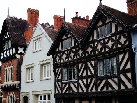 British Tudor houses with black wood beamsの写真素材