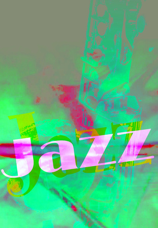 Semi-abstract jazz poster, with the word "jazz" and a saxの写真素材