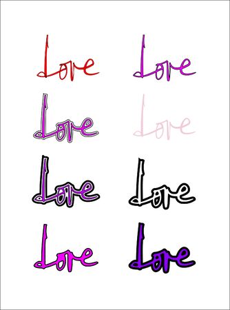 love calligraphy vector, the word "love" hand-written, 8 variationsのイラスト素材