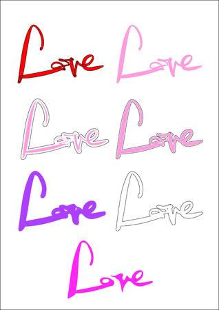 love calligraphy vector, the word "love" hand-written, 8 variationsのイラスト素材