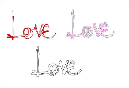 love calligraphy vector, the word "love" hand-written, 3 variationsのイラスト素材