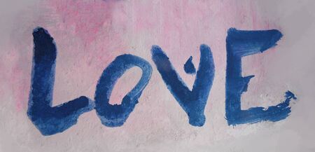 love painted, the word love hand-painted, artistic word love, blue painted lettering on colored background.の写真素材