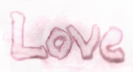 love painted, the word love hand-painted, artistic word love, pastel red on texture with pale background and blur vignette.の写真素材