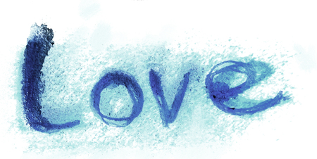Love painted, the word love hand-painted, artistic word love, blue lettering on cyan texture.の写真素材